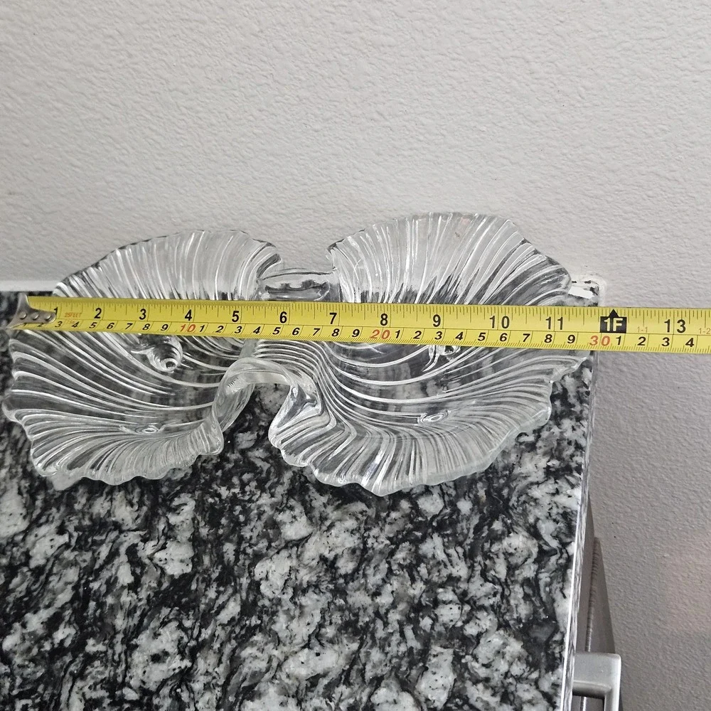 shell shape clear glass‎ Seascape Florida pattern two-part footed serving dish